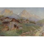 Clifford George Blampied (1875-1962), watercolour, Alpine landscape, signed, 23 x 34cm