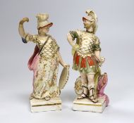 A pair of Derby porcelain figures, early 19th century, modelled as Minerva and Mars, 18cm high (a.