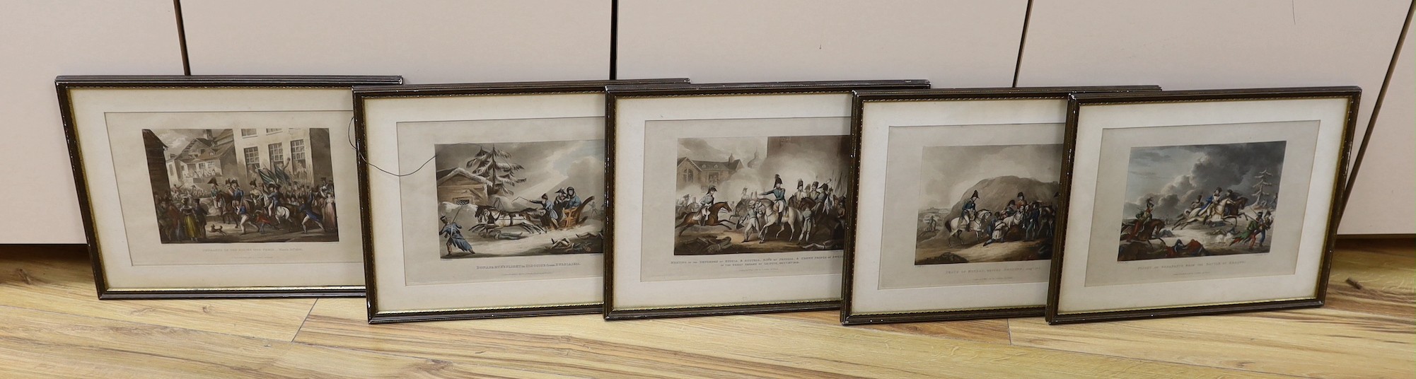 W Heath & T Sutherland, a set of five Napoleonic wars aquatints