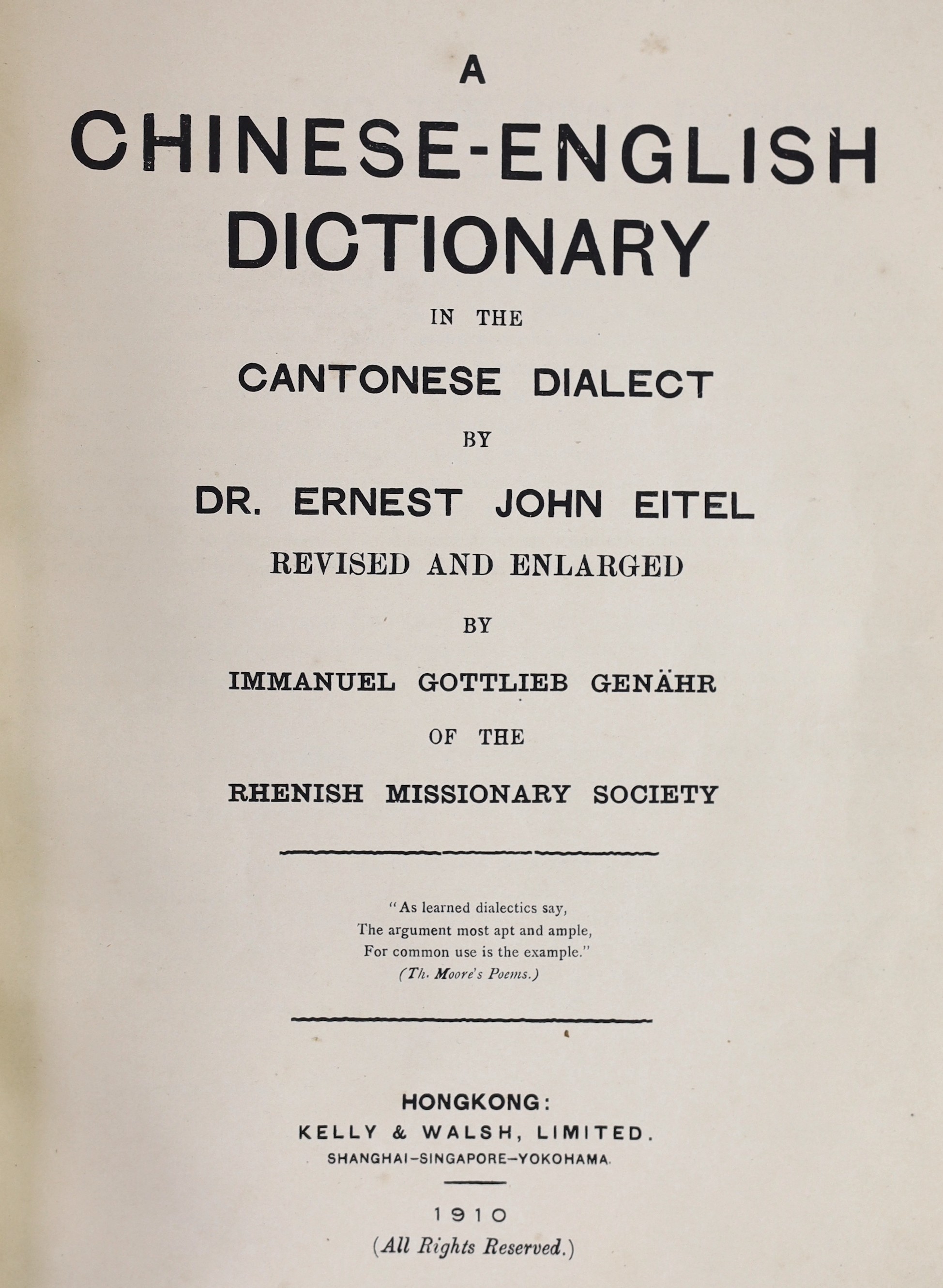 ° ° Eitel, Ernest John - A Chinese-English Dictionary in the Cantonese Dialect. (2nd edition),