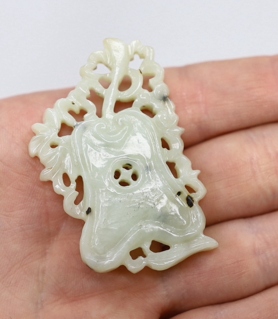 Three Chinese archaistic jade or hardstone carvings, a huang, bi disc, plaque - Image 5 of 8