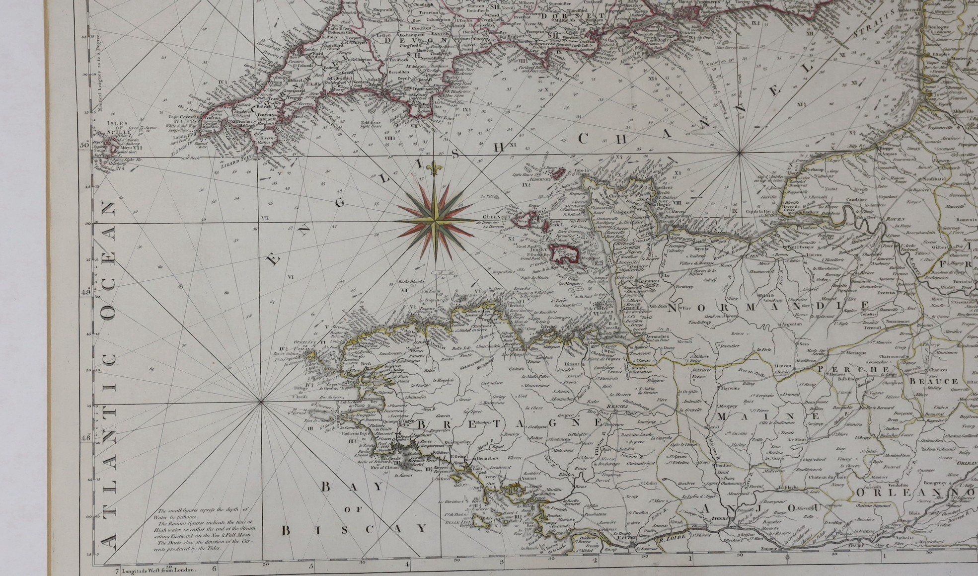 Carington Bowles, hand coloured engraving, Topographical Chart of the English Channel with it’s - Image 5 of 6