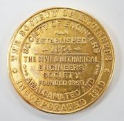 A mid 20th century 9ct gold 'The Society of Engineers' gold medal awarded to Frank Parfett, 1958, in