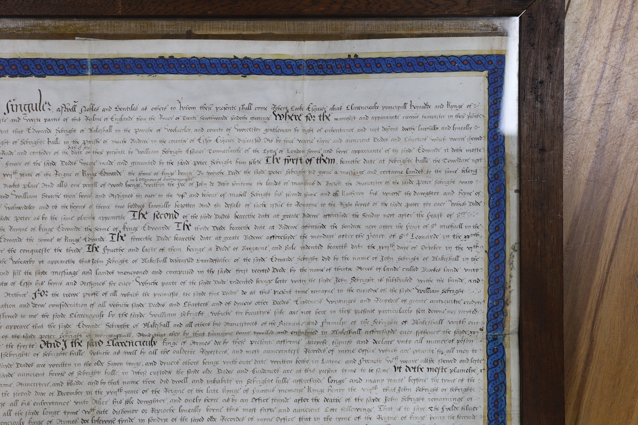 Two documents relating to a grant of arms to Edward Sebright of Blakeshall in Wolverley, - Image 4 of 14