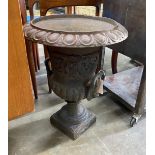 A Victorian style cast iron campana garden urn, diameter 48cm, height 61cm
