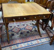 A George III satinwood banded faded rosewood sofa table, width 92cm, depth 69cm, height 74cm Ivory