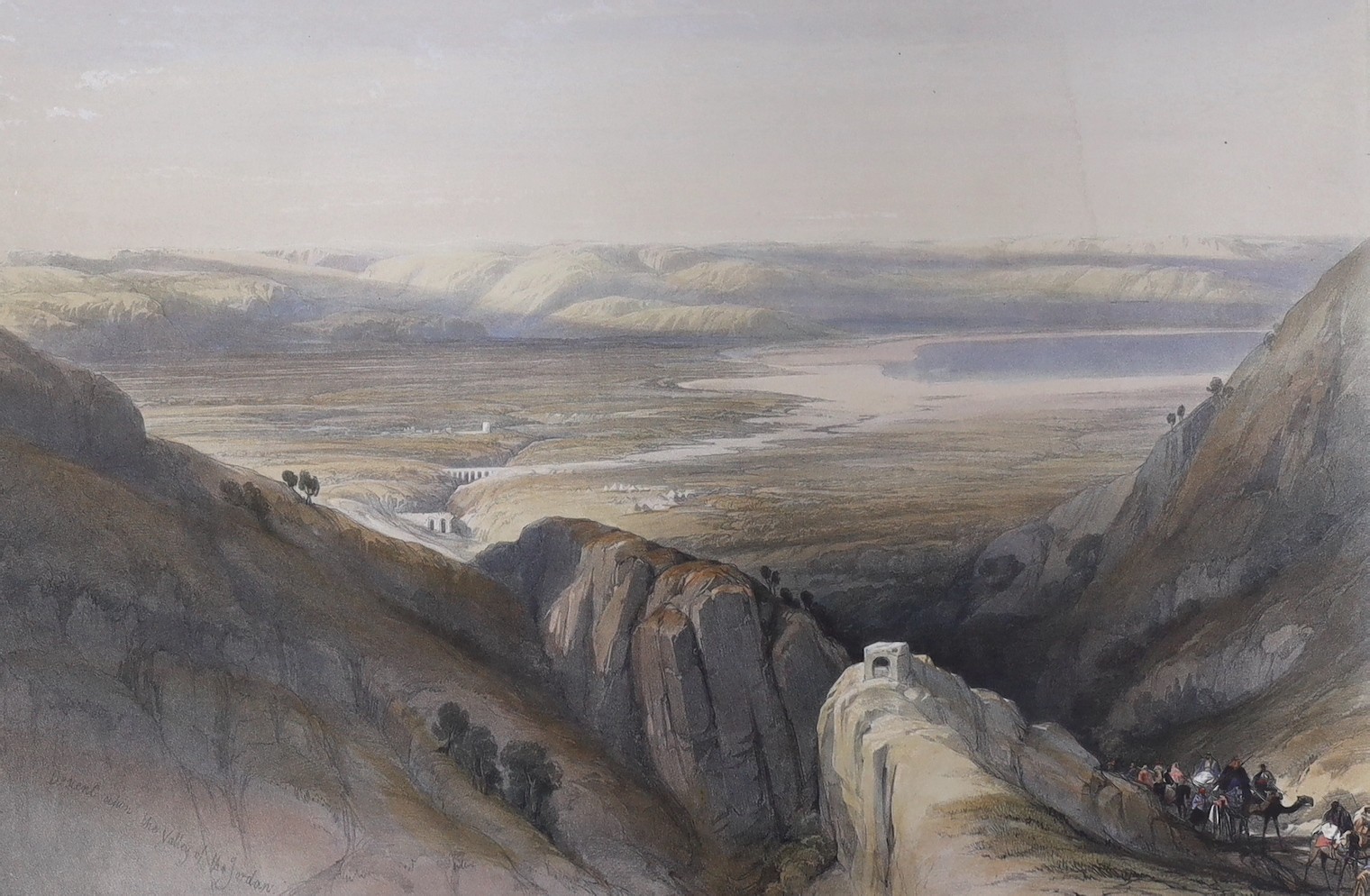 David Roberts (1796-1864), hand coloured lithograph, 'Descent into the Valley of the Jordan', - Image 3 of 3