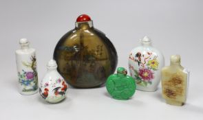 Six assorted Chinese snuff bottles, Tallest 13.5 cm