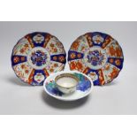 Two Japanese Imari dishes 22cms diameter, a Nabeshima style bowl and a Chinese tea bowl,