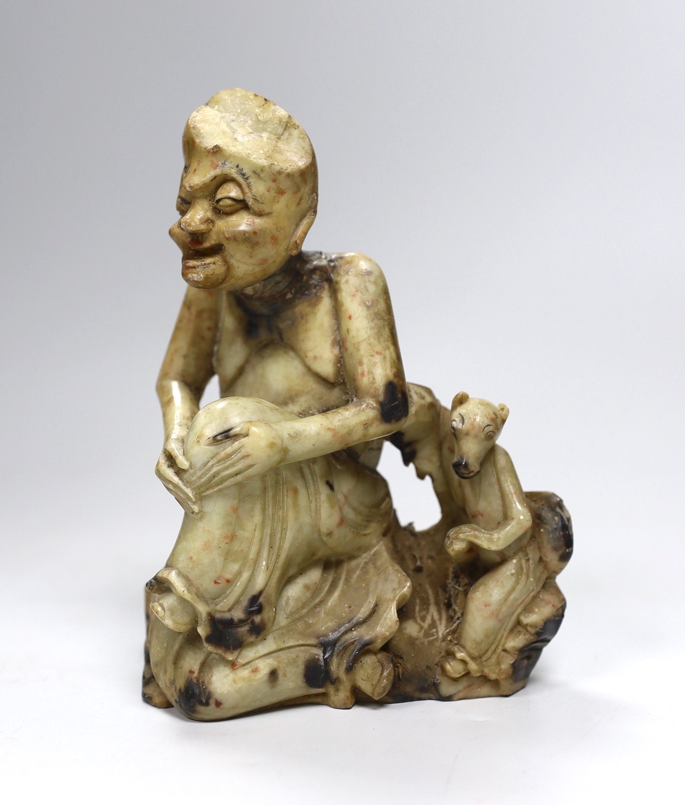 Assorted Chinese works of art including a soapstone carving of a luohan, 16cms high - Image 4 of 9