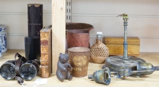 A quantity of collectables including a pair of Dolland of London binoculars, a Black Forest bear
