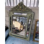 A 19th century French embossed brass wall mirror with marginal plate, width 92cm, height 136cm