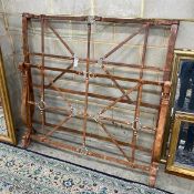 An 'And so to bed', cast iron Handel faux leather double bedframe, (no side rails), width 154cm,