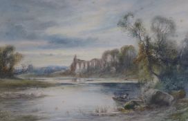 Charles Henry Baldwyn (1859-1943), watercolour, River landscape with abbey ruins, signed and dated