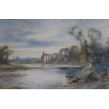 Charles Henry Baldwyn (1859-1943), watercolour, River landscape with abbey ruins, signed and dated