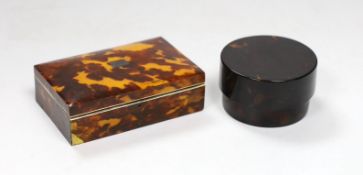 A Victorian tortoiseshell and ivory mounted pen and ink box, 10.5cm and a Chinese white metal