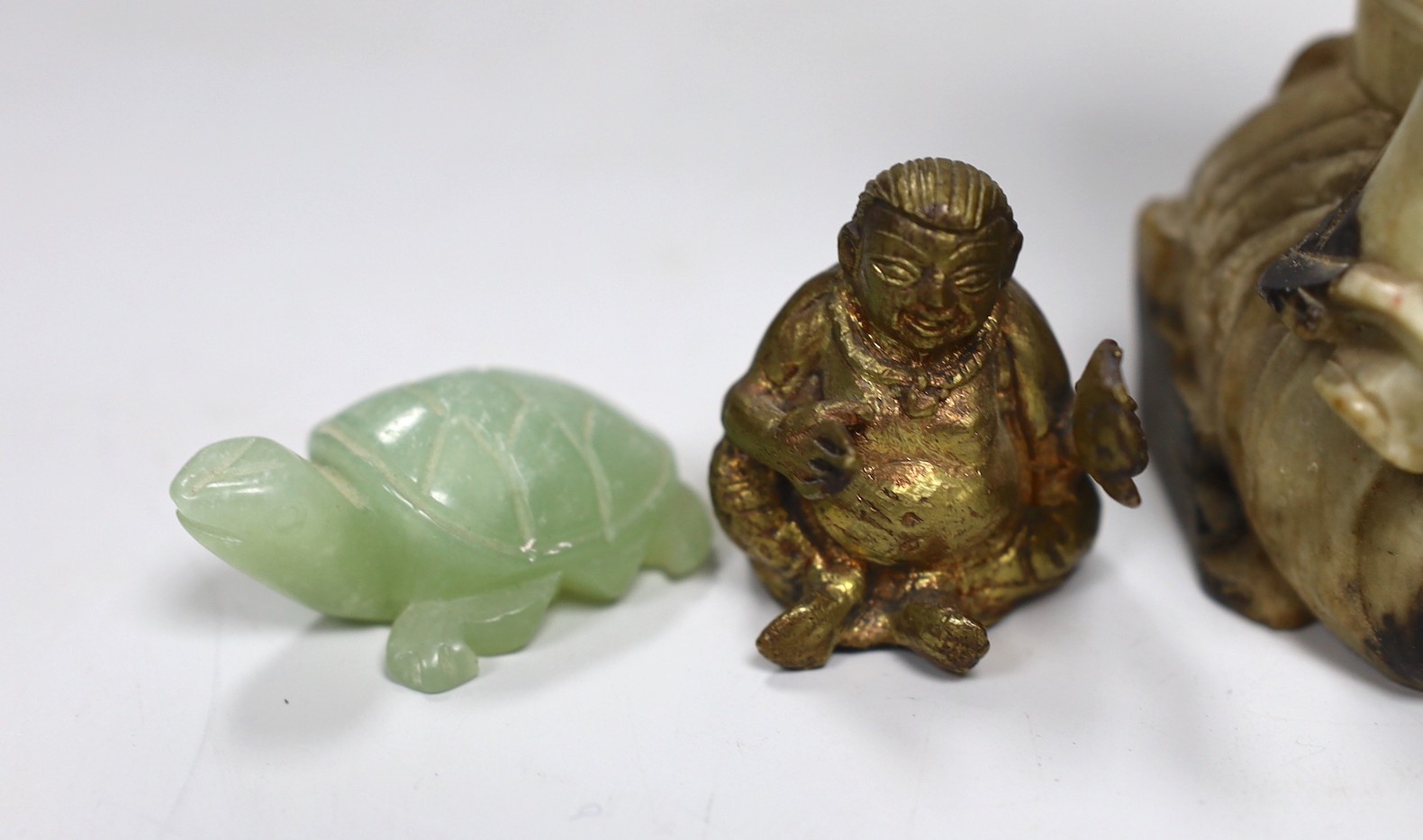 Assorted Chinese works of art including a soapstone carving of a luohan, 16cms high - Image 2 of 9