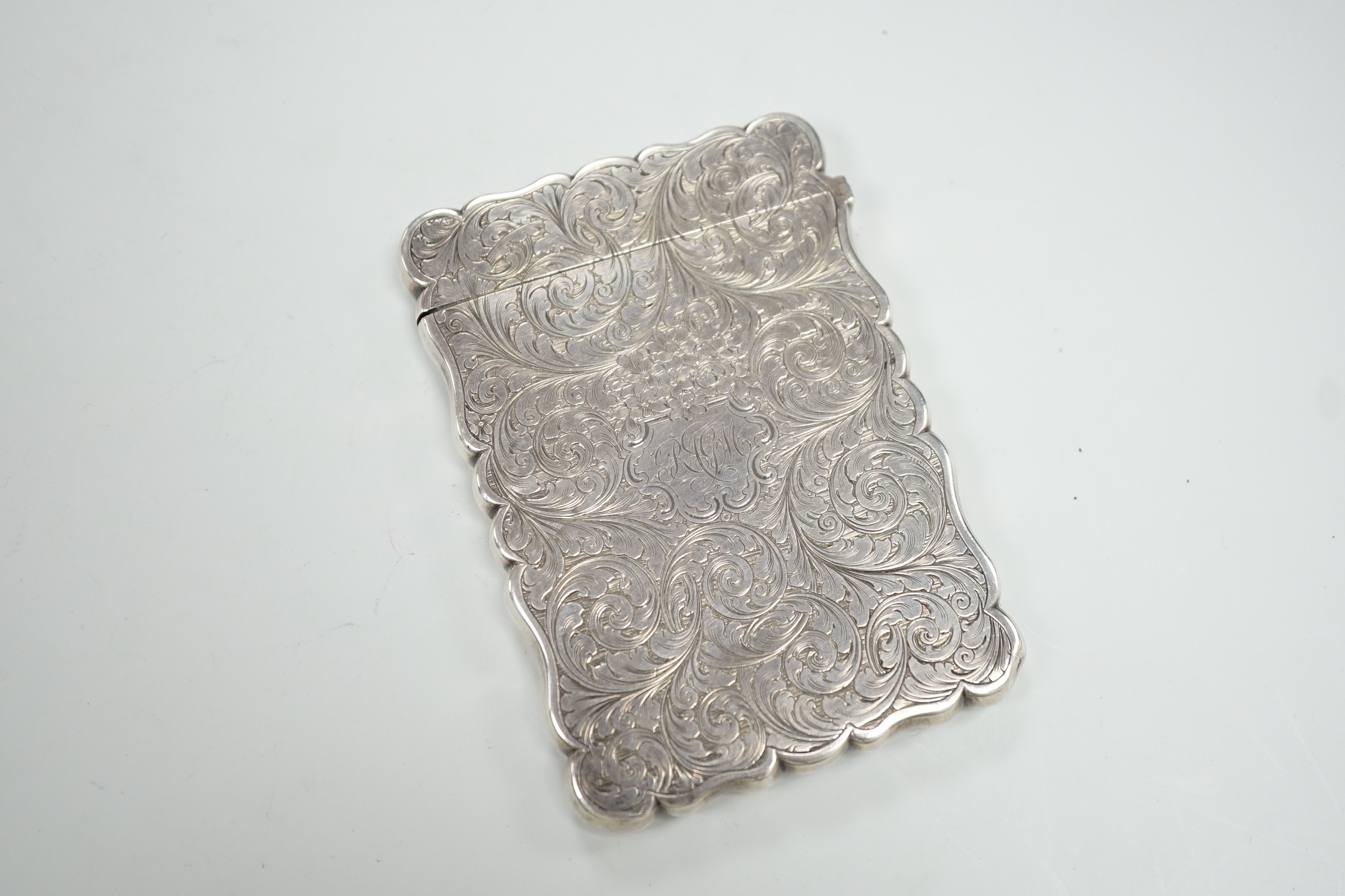 A Victorian silver card case by Nathaniel Mills, the front panel engraved with The Scott Memorial, - Image 2 of 4