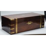 A 19th century brass bound rosewood writing slope, engraved inset to lid. 50cm wide