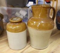 A large stoneware jug and jar