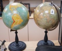 A Greaves & Thomas 12" Present Day Globe, scale 1:42 on turned stained wooden stand, together with
