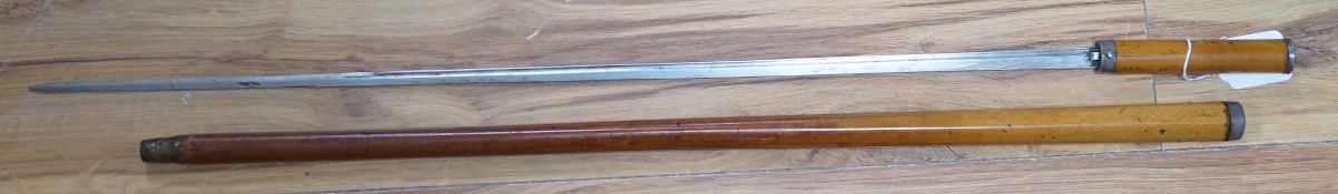 A late 19th century malacca swordstick, 90cm