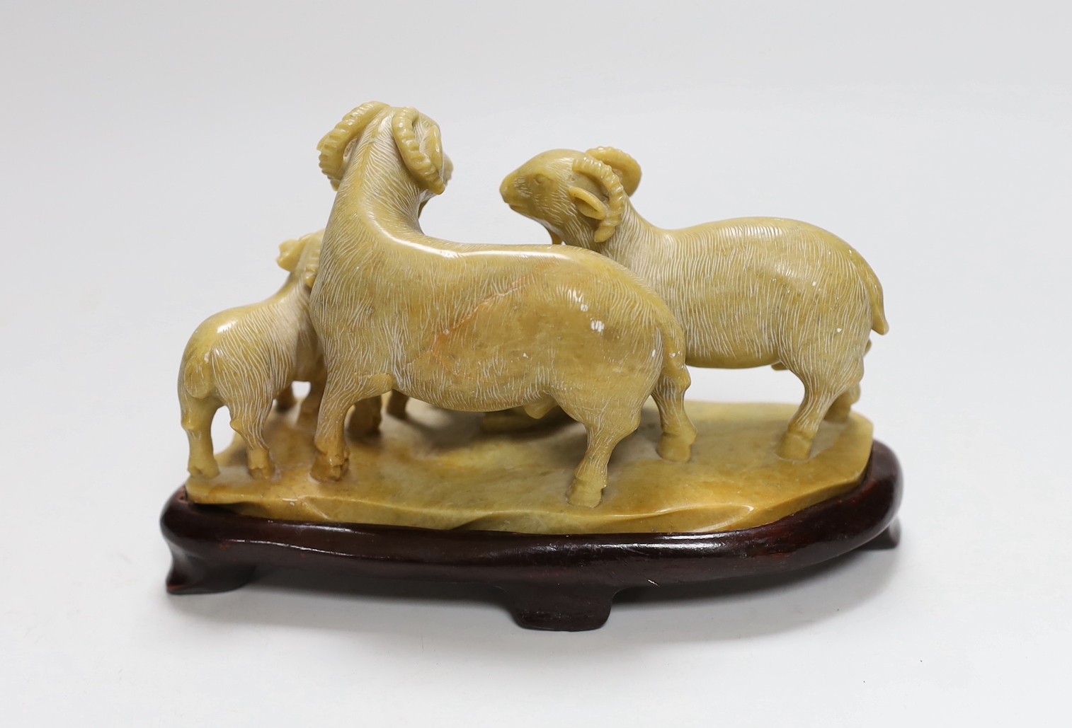 A Chinese carved soapstone ram and lamb group, on plinth, 11cms high - Image 2 of 4