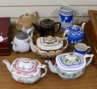 Two 19th century Copeland teapots, jug and mug, together with five other 19th century teapots,