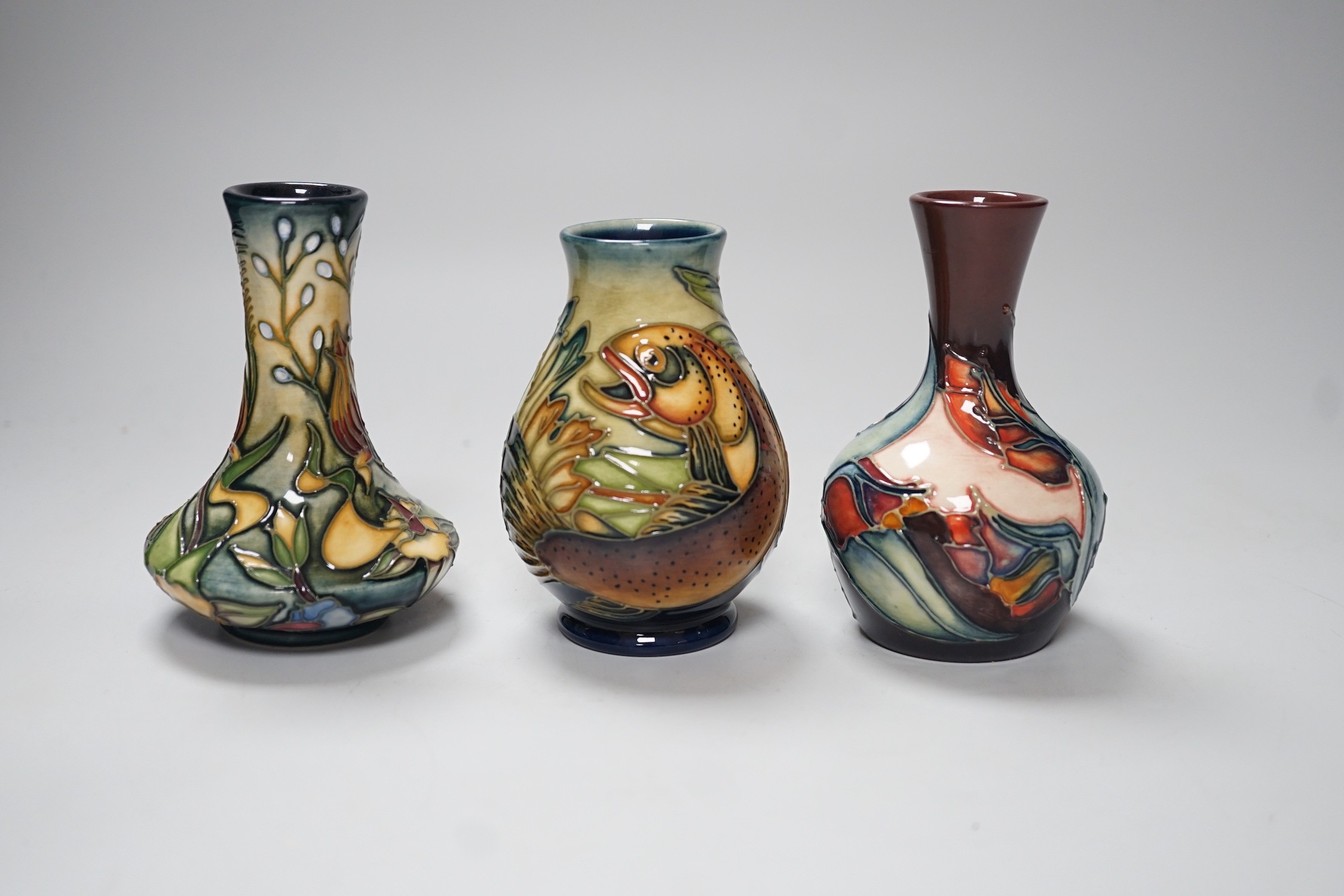 Three boxed Moorcroft vases, tallest 10. 5 cm, Trout, etc. - Image 3 of 4