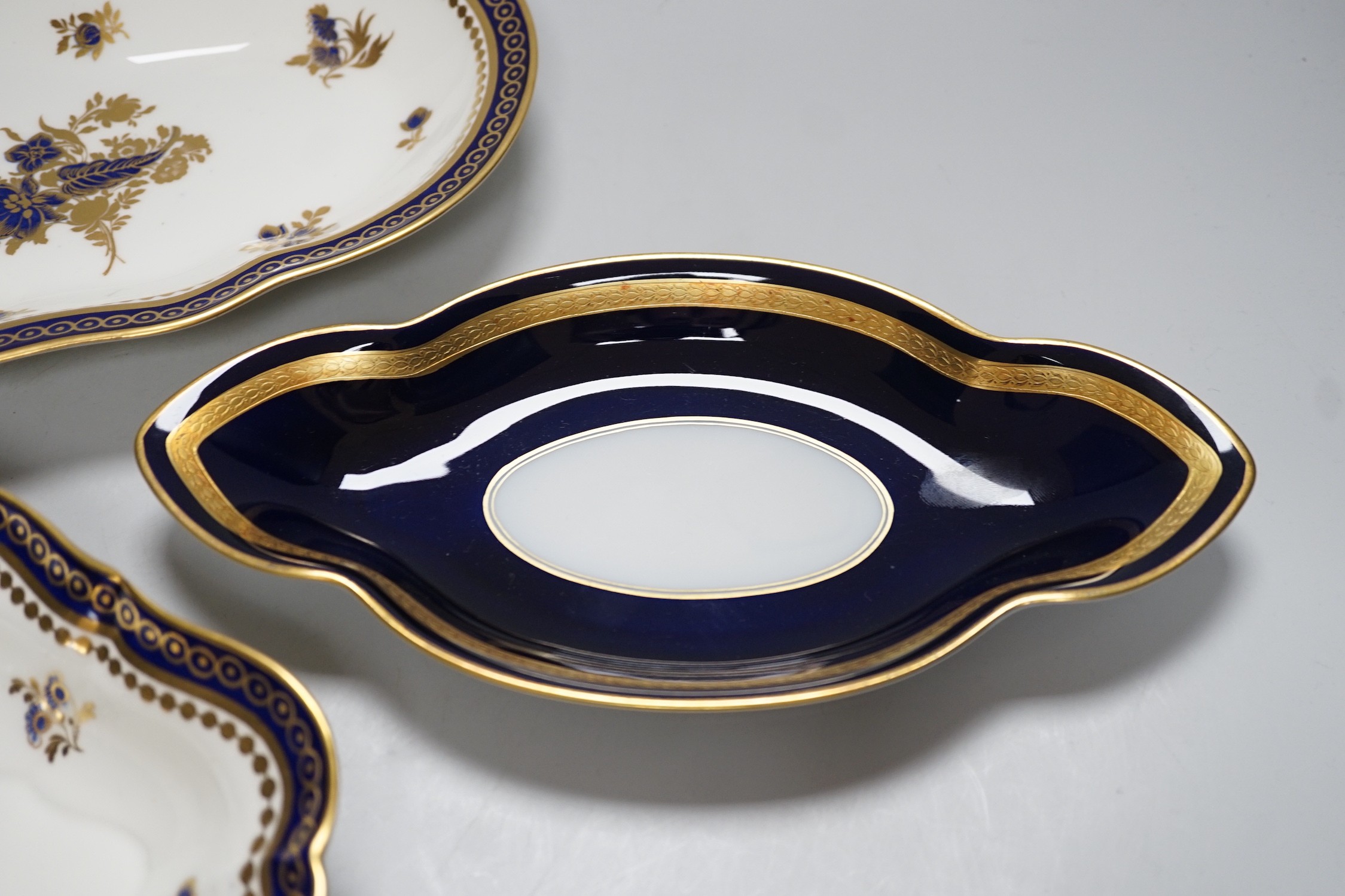 Two Royal Worcester gilt bordered dishes and a Rosenthal stand, largest 27cms wide - Image 3 of 7