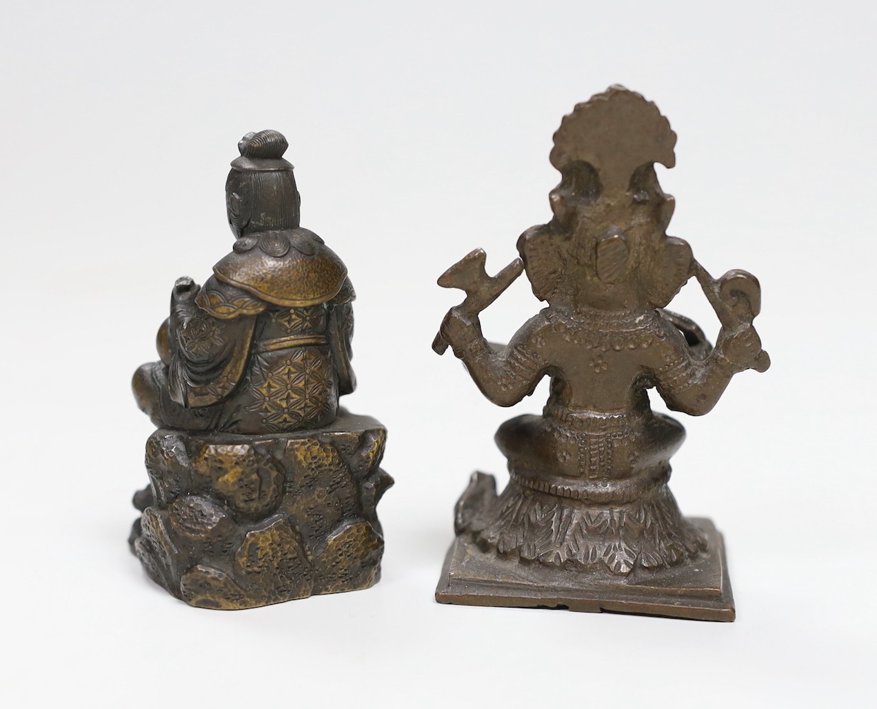 A Japanese Meiji period bronze of a seated figure, inscription to base together with an Indian - Image 2 of 3