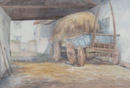 F. da Ponte Player (Exh 1880-1882), two watercolours, 'A Back Street at Rye' and 'A Sussex Barn',