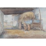F. da Ponte Player (Exh 1880-1882), two watercolours, 'A Back Street at Rye' and 'A Sussex Barn',