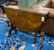 A Victorian figured walnut Sutherland table, width 89cm, depth 19cm, height 70cm