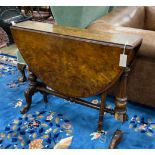 A Victorian figured walnut Sutherland table, width 89cm, depth 19cm, height 70cm