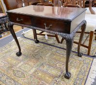 An early 20th century Chippendale revival mahogany two drawer side table, width 91cm, depth 51cm,