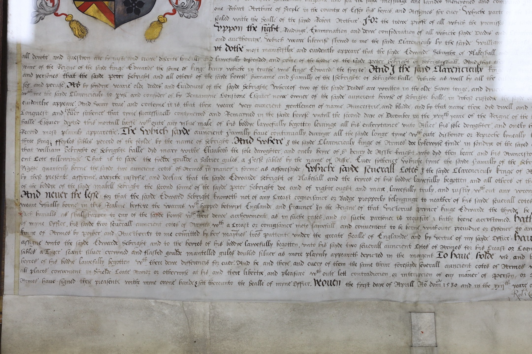 Two documents relating to a grant of arms to Edward Sebright of Blakeshall in Wolverley, - Image 5 of 14