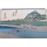 Hiroshige, two woodblock prints, River landscapes, largest overall 33 x 44cm, unframed