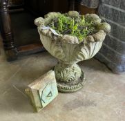 A reconstituted stone acanthus garden planter, diameter 48cm, height 50cm together with a sun dial
