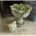 A reconstituted stone acanthus garden planter, diameter 48cm, height 50cm together with a sun dial