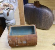 Two Japanese studio pottery vases and a stoneware trough widest vase 35cms