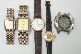 Five assorted wrist watches including lady's gold plated Omega De Ville, with box, a lady's and