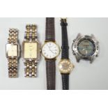 Five assorted wrist watches including lady's gold plated Omega De Ville, with box, a lady's and