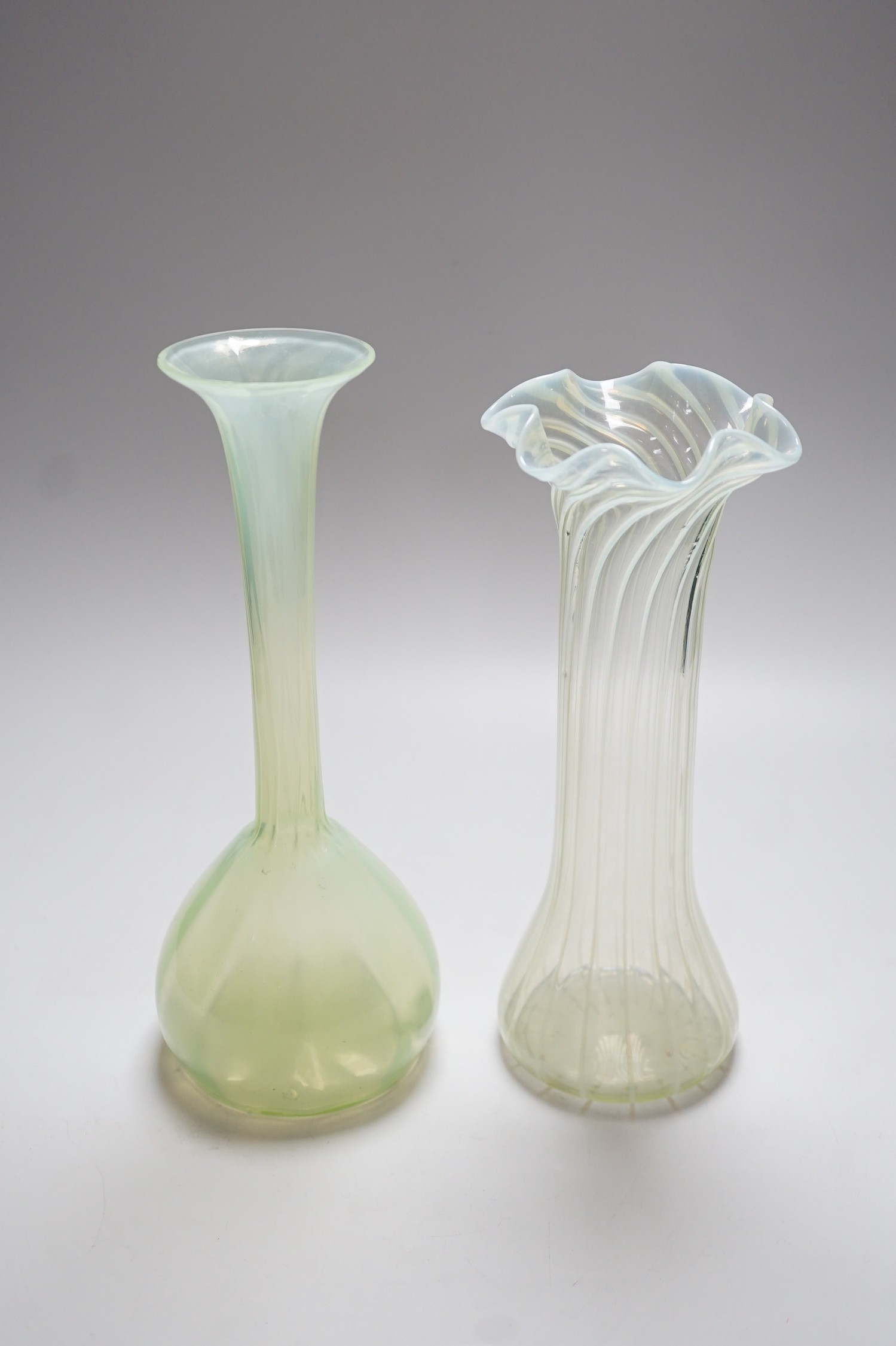 Two Victorian vaseline glass vases, tallest 27cms - Image 2 of 3