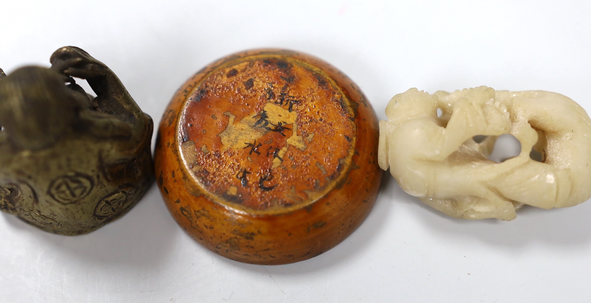 Assorted Chinese works of art including a soapstone carving of a luohan, 16cms high - Image 9 of 9