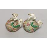 Two similar Staffordshire porcelain 'bird's nest' quill holders, c.1830-50