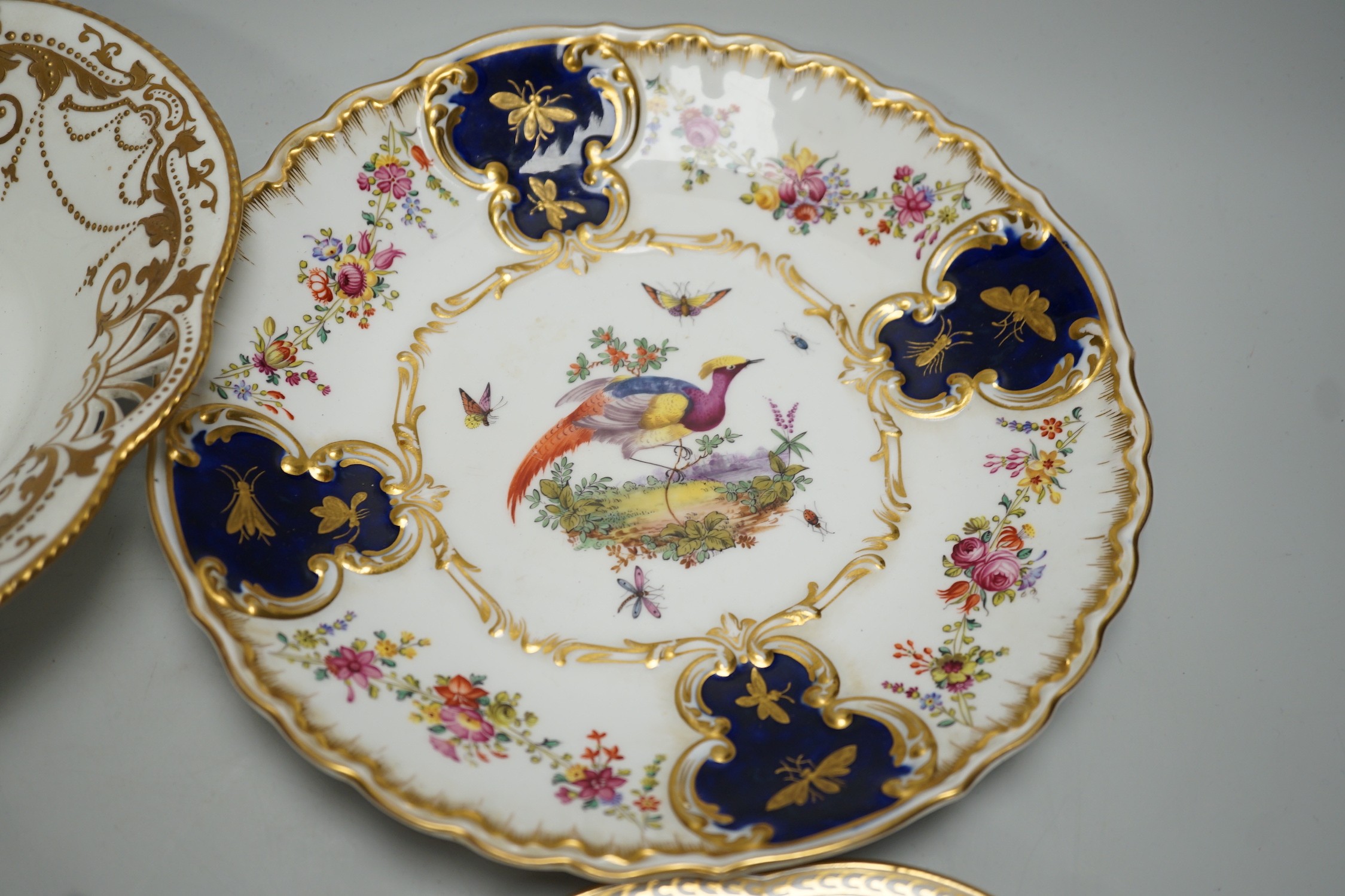 A Copeland plate decorated in Chelsea style with exotic birds on a mazarine blue ground, a similar - Image 2 of 6