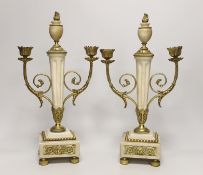 A pair of 19th century French alabaster and gilt metal mounted candelabra, 36cm