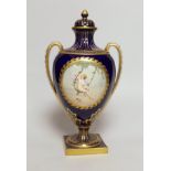 A Minton vase and cover painted with an unclothed fairy swinging from a vine, strongly attributed to