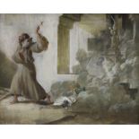 A. Thomas, oil on board, 'The Temptation of St Anthony', signed, 50 x 63cm